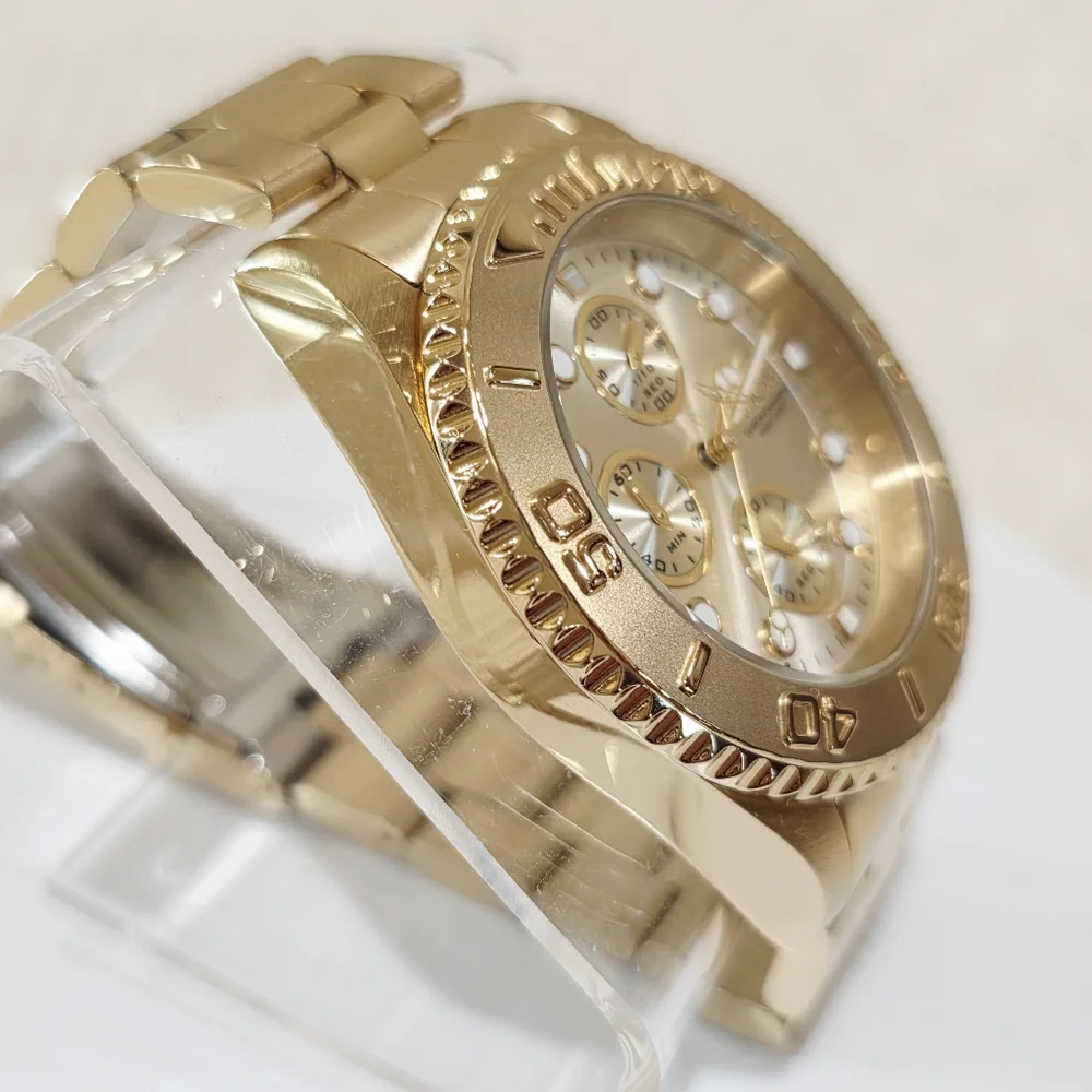 Invicta Pro Diver Chronograph Gold Men's Watch #1774 Large MSRP $695 Running